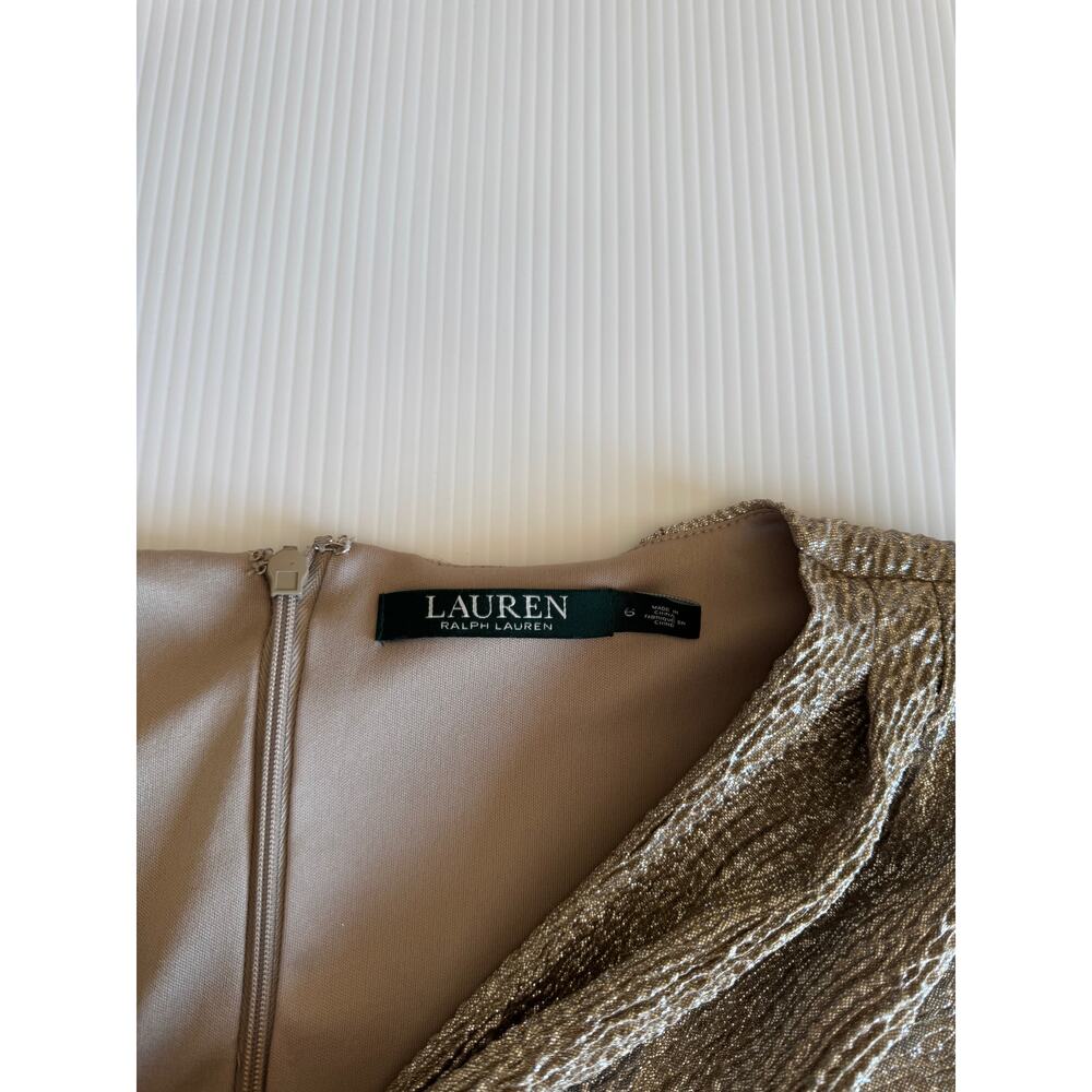Lauren Ralph Lauren Gold Metallic Cowl Neck Ruched Dress 6 Wedding Guest Event - Picture 3 of 16
